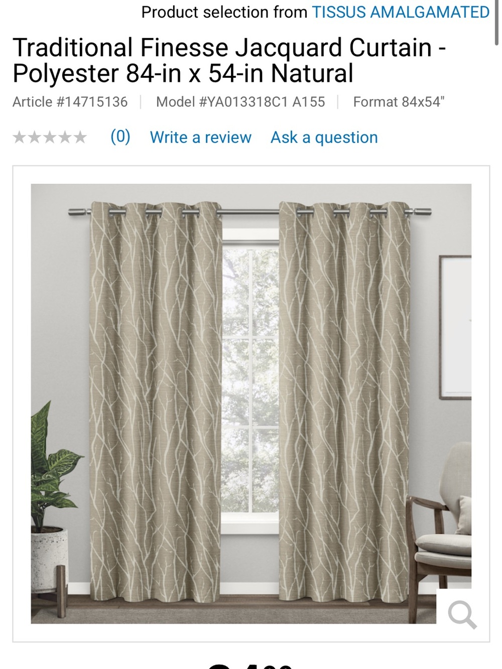 Traditional Finesse Jacquard Curtain - Natural